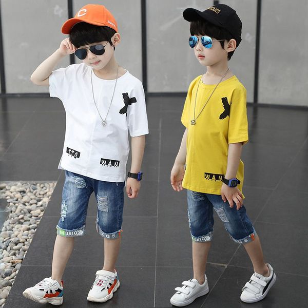  Set quần short jean wash rách áo thun xẻ lai 