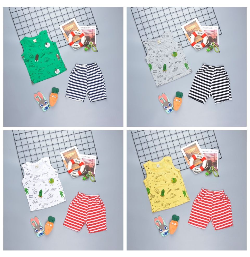 Quần áo trẻ em TrueKids, đồ bộ Bé Trai sát nách in hình vũ trụ size đại cho bé 10 - 40kg