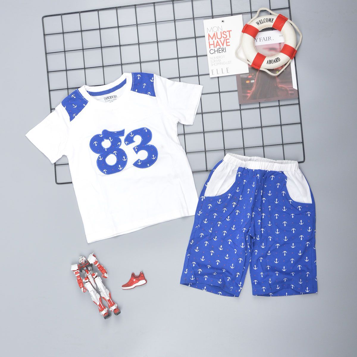 Đồ bộ bé trai TrueKids, đồ bộ ngắn tay cho bé trai chất thun cotton thêu số