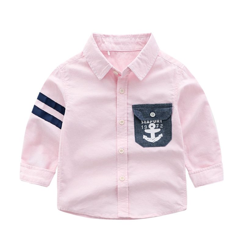 Áo sơ mi trẻ em WELLKIDS, áo sơ mi dài tay bé trai phối túi trước