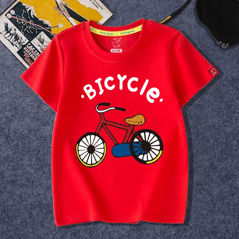 Áo thun bé trai truekids, áo phông chất cotton 100% in khủng long bicycle
