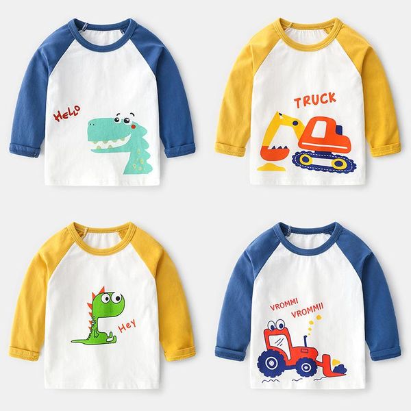  Áo thun trẻ em TrueKids, áo thun dài tay bé trai in hình khủng long, xe công nông 