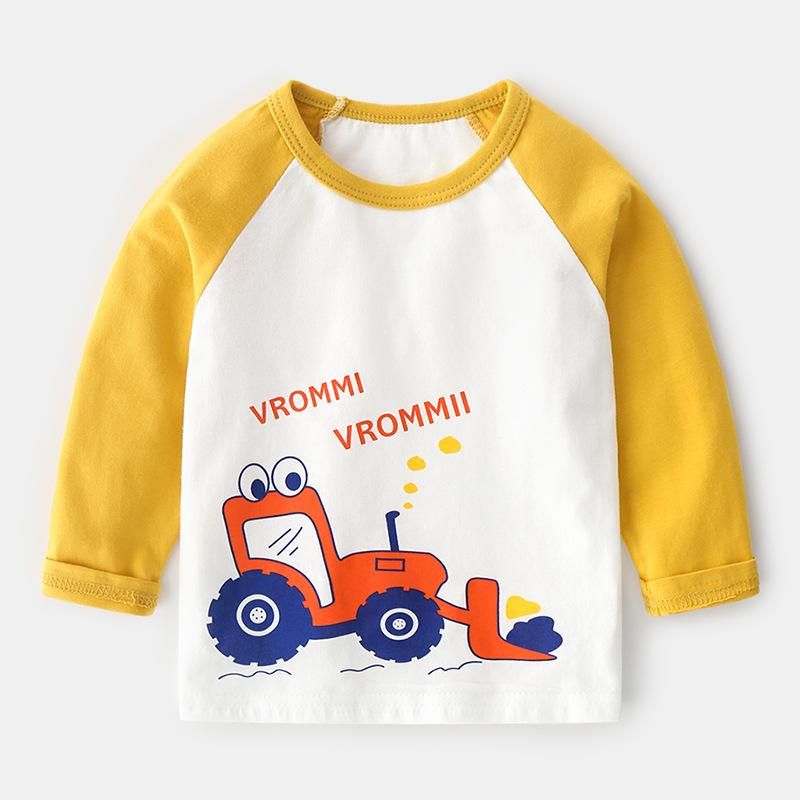 Áo thun trẻ em TrueKids, áo thun dài tay bé trai in hình khủng long, xe công nông