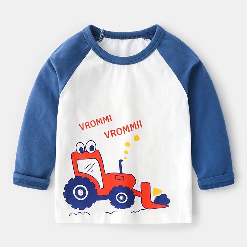 Áo thun trẻ em TrueKids, áo thun dài tay bé trai in hình khủng long, xe công nông