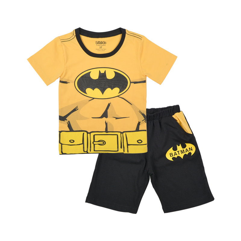 Bộ siêu nhân batman cho bé trai TrueKids, chất cotton 4 chiều quần phối vàng logo batman