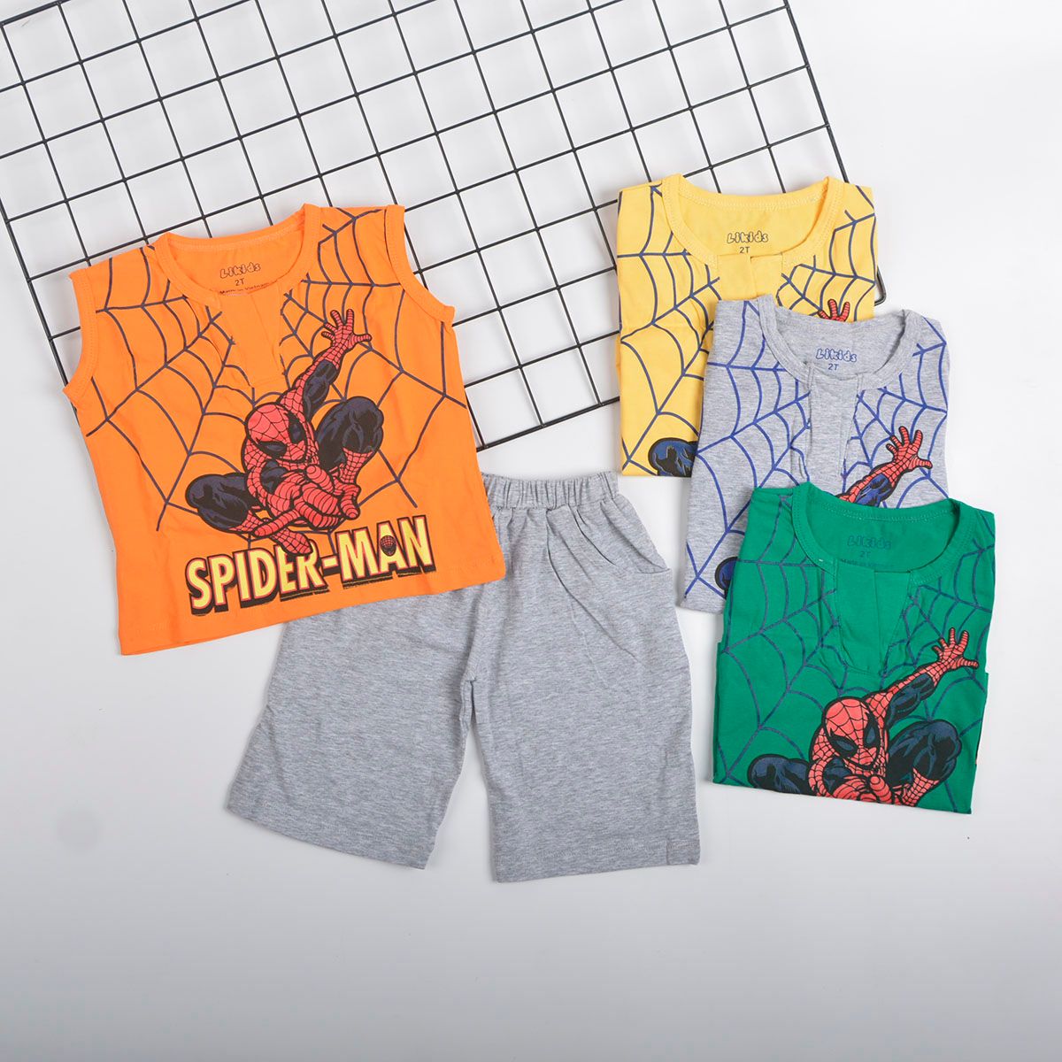 Đồ bộ bé trai TrueKids, đồ bộ sát nách in nhện 4 màu