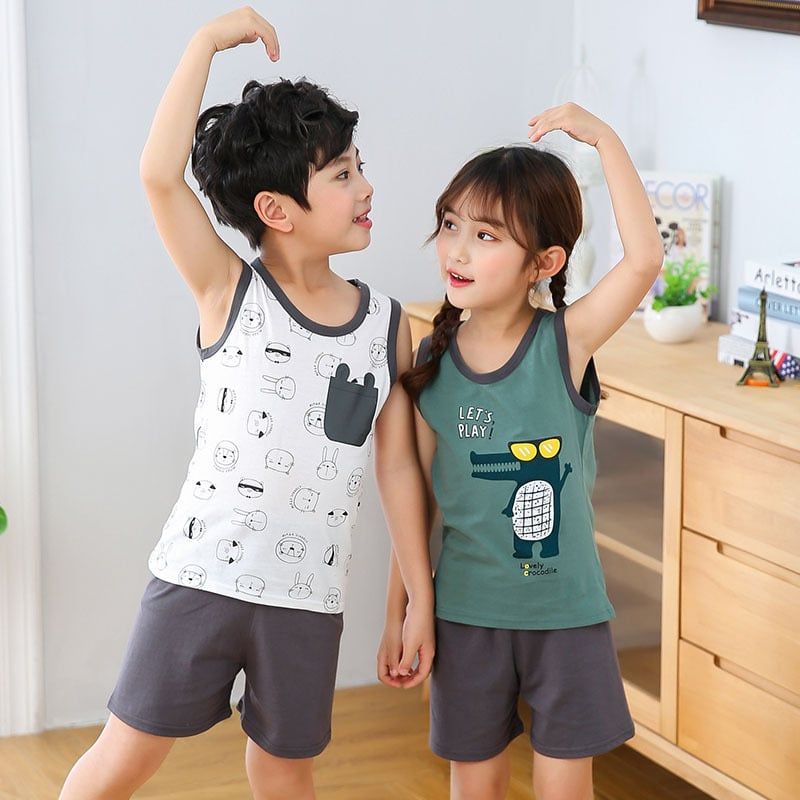  Đồ bộ trẻ em TrueKids, đồ bộ sát nách cho bé trai và bé gái phối hoạt hình 