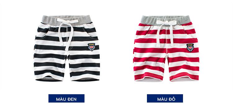 Quần thun bé trai 27KIDS, quần short cho bé họa tiết thêu chữ phối màu sọc ngang