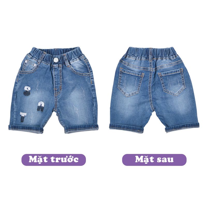 Quần short jean bé trai TrueKids Hàng Xuất Vải Mịn Mềm thêu S.A.T