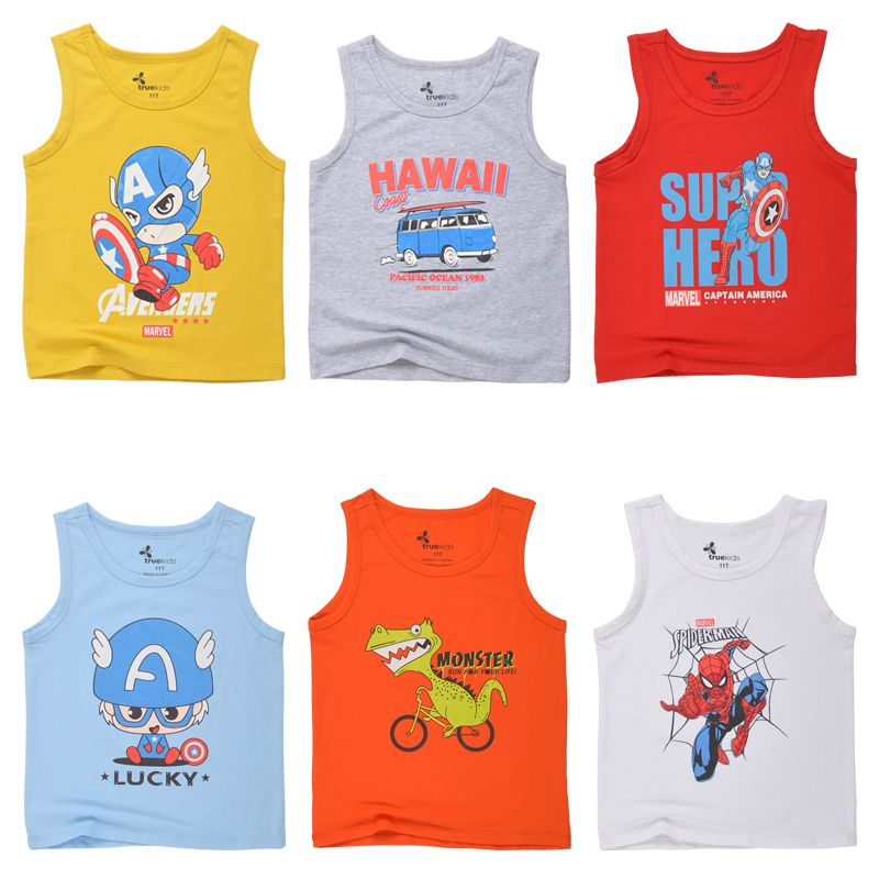 Áo thun ba lỗ bé trai TrueKids họa tiết hình in siêu nhân phong cách chibi nhiều màu