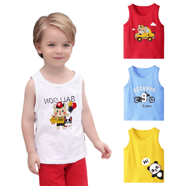  Áo ba lỗ bé trai TrueKids cotton 100% mềm mịn in hình ô tô và gấu 