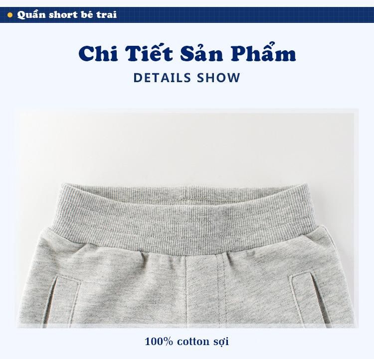 Quần short bé trai 27Kids, quần thun họa tiết thêu cá mập chất cotton hàng xuất