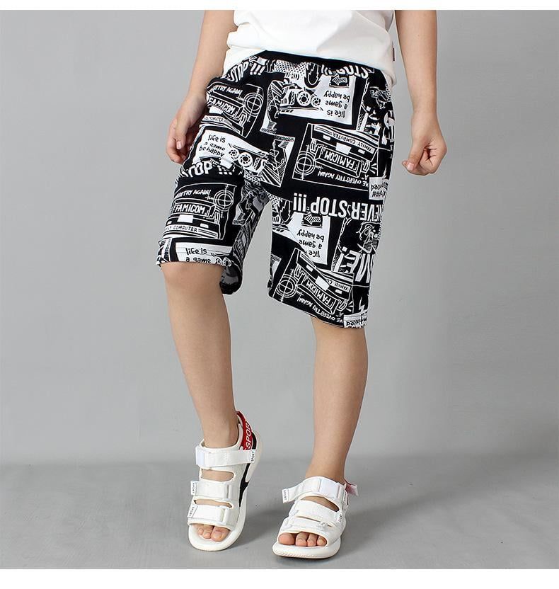 Quần thun trẻ em size đại TrueKids, Quần short thun cho bé trai phối chữ họa tiết