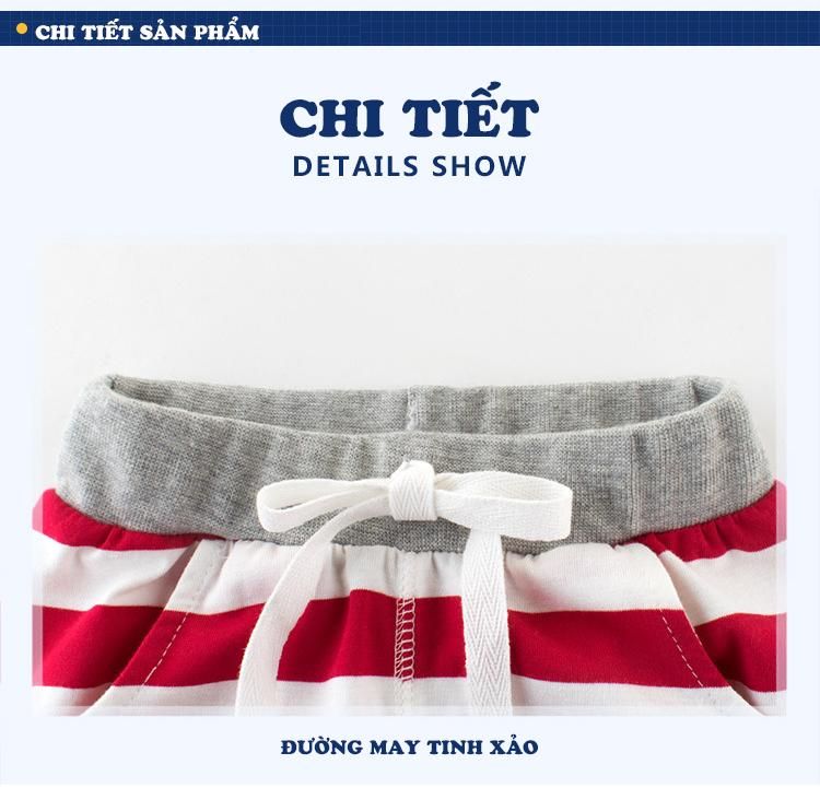 Quần thun bé trai 27KIDS, quần short cho bé họa tiết thêu chữ phối màu sọc ngang