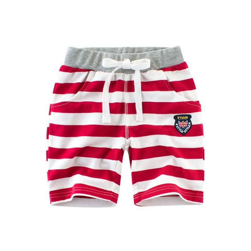 Quần thun bé trai 27KIDS, quần short cho bé họa tiết thêu chữ phối màu sọc ngang