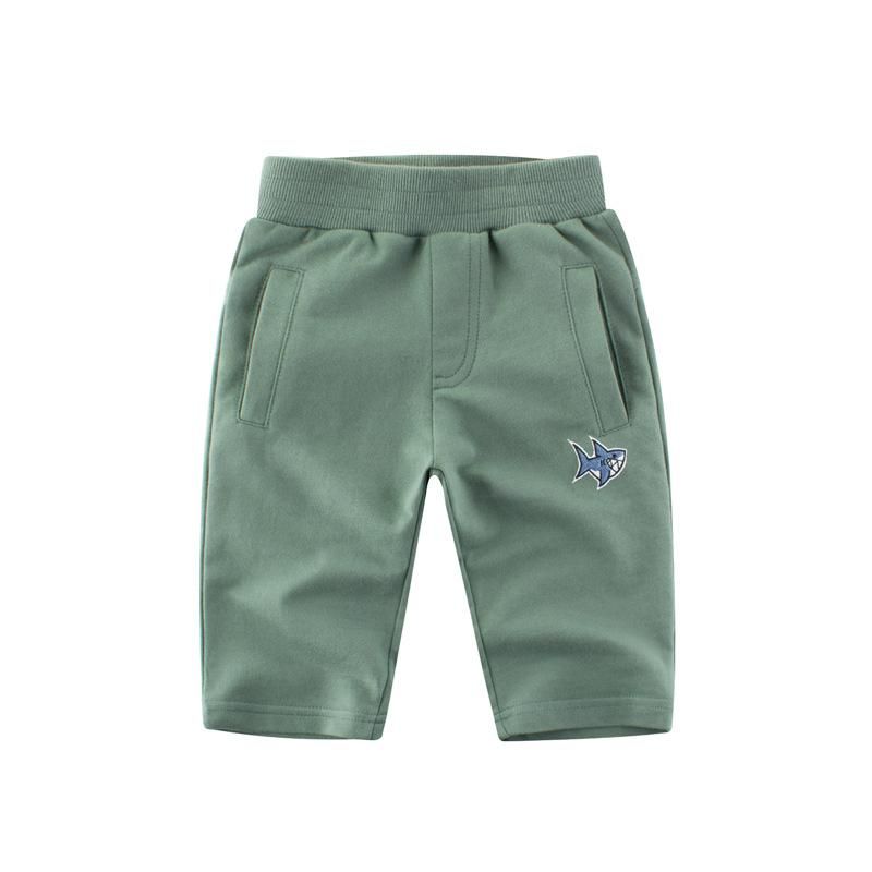 Quần short bé trai 27Kids, quần thun họa tiết thêu cá mập chất cotton hàng xuất