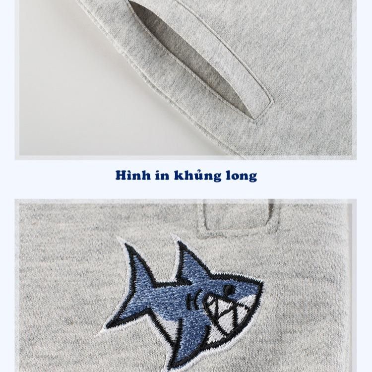 Quần short bé trai 27Kids, quần thun họa tiết thêu cá mập chất cotton hàng xuất