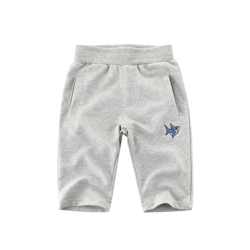 Quần short bé trai 27Kids, quần thun họa tiết thêu cá mập chất cotton hàng xuất