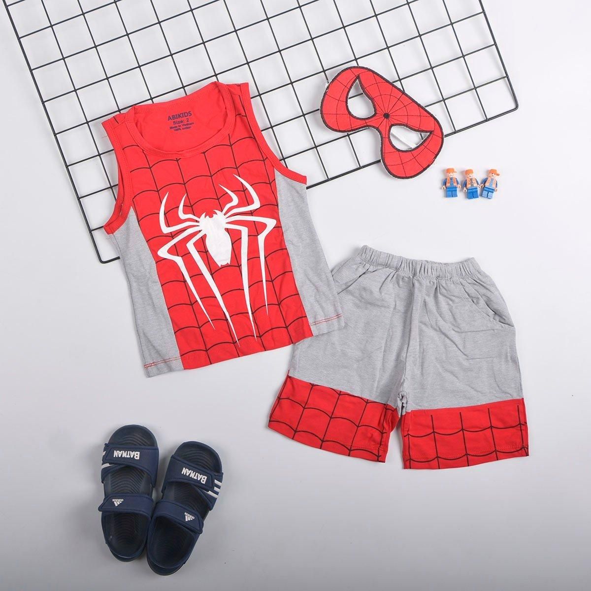 Đồ bộ bé trai TrueKids, đồ bộ sát nách in nhện phối màu kèm mặt nạ
