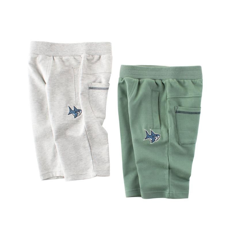 Quần short bé trai 27Kids, quần thun họa tiết thêu cá mập chất cotton hàng xuất