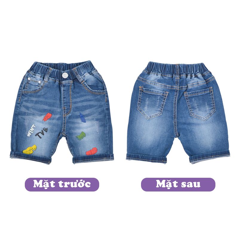 Quần short jean bé trai TrueKids Hàng Xuất Vải Mịn Mềm in TVB