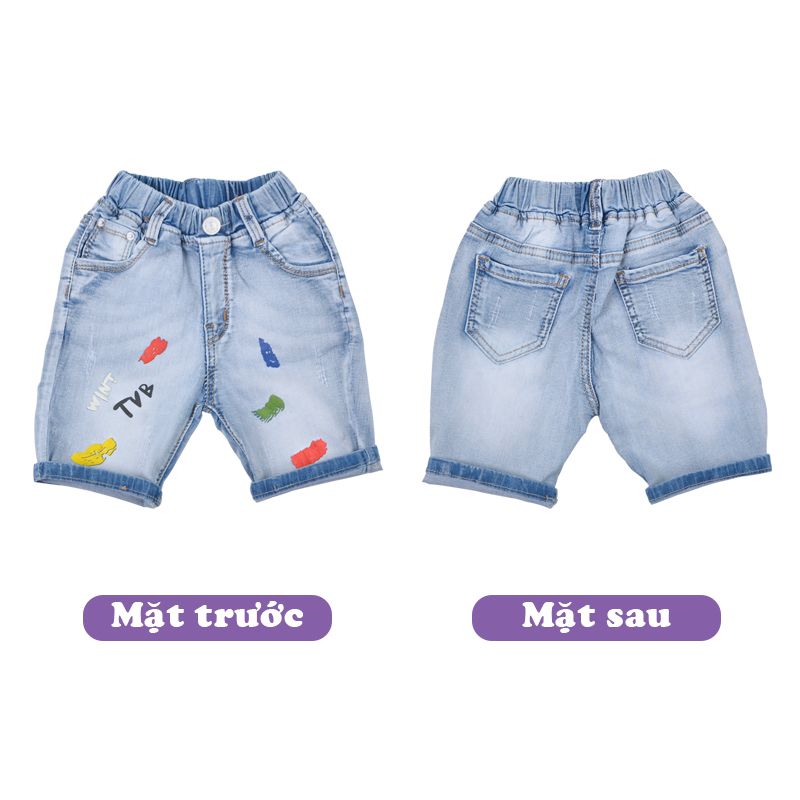 Quần short jean bé trai TrueKids Hàng Xuất Vải Mịn Mềm in TVB