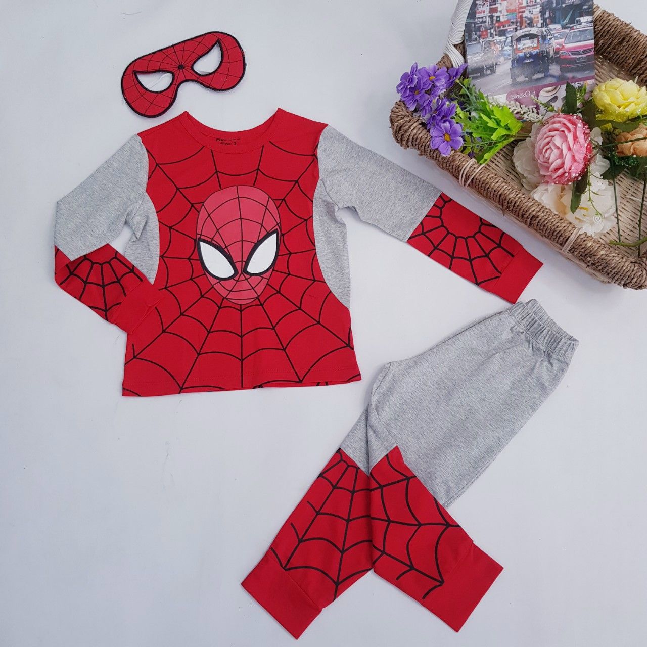 Đồ bộ dài tay cho bé trai TrueKids in siêu nhân nhện kèm mặt nạ