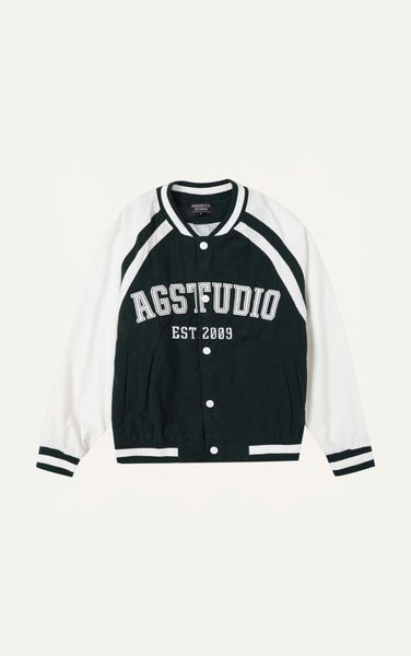  AG11 STUDIO LOOSE FIT CORDUROY VARSITY JACKET - GREEN