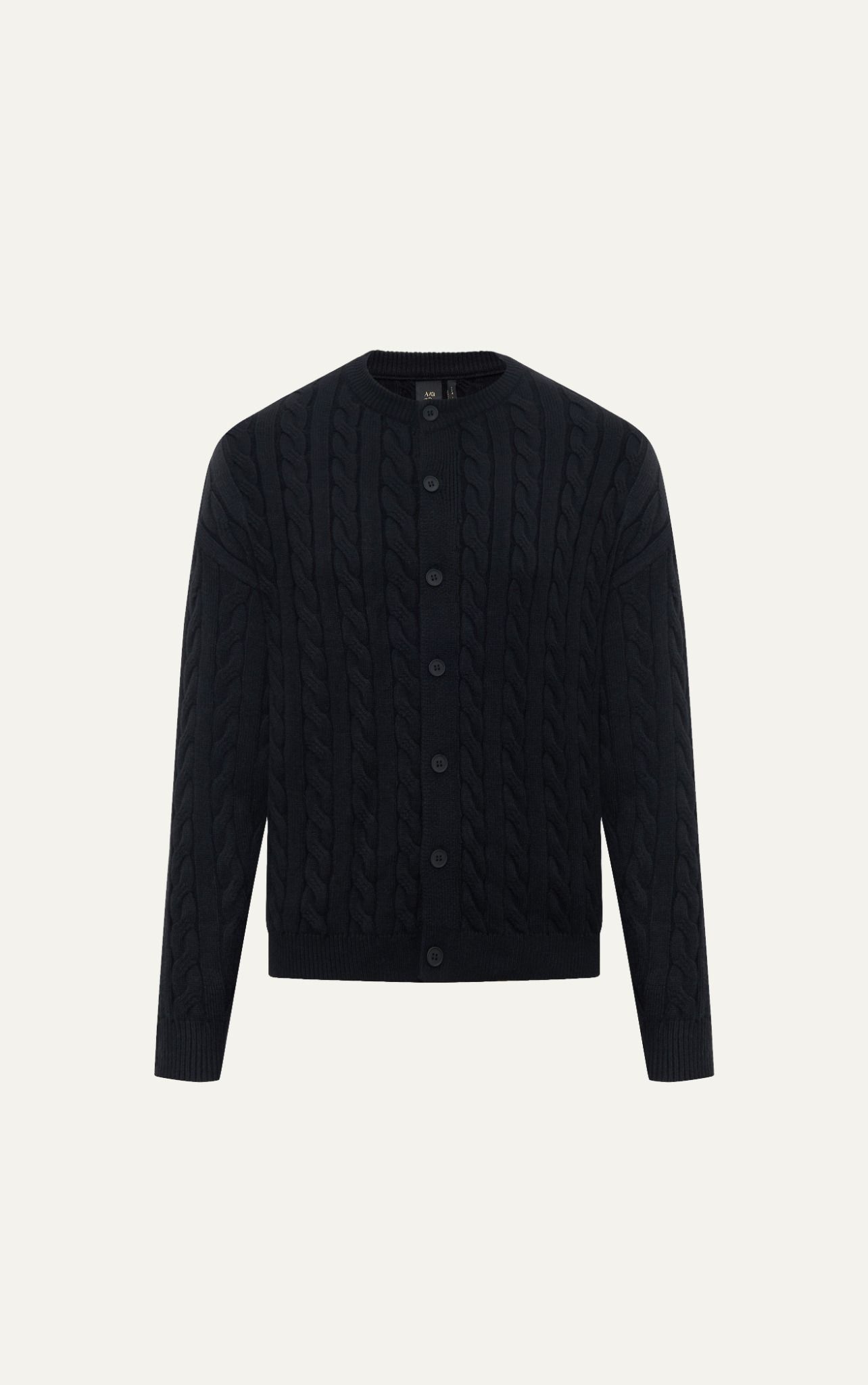 AG751 CABLE KINIT CREWKNECK CARDIGAN - BLACK