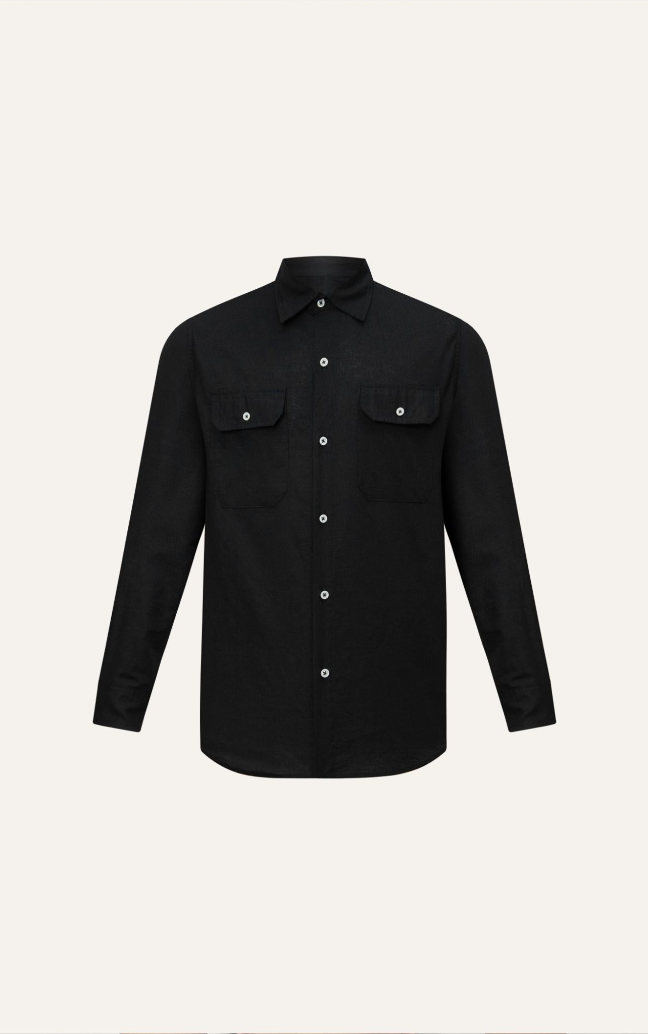 AG536 PREMIUM REGULAR FIT LINEN POCKET SHIRT - BLACK