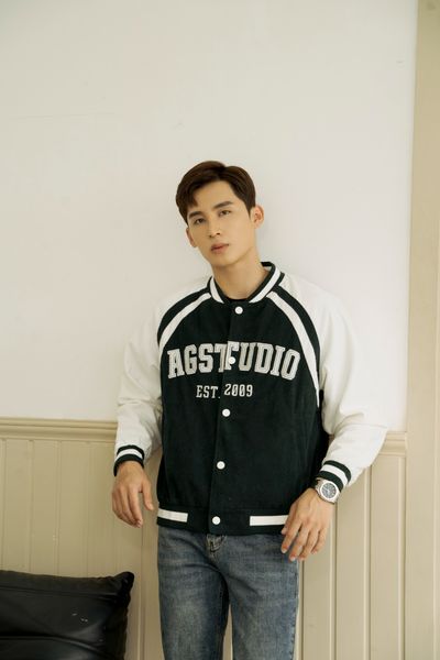  AG11 STUDIO LOOSE FIT CORDUROY VARSITY JACKET - GREEN 