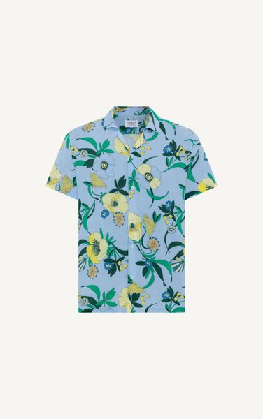  AG516 STUDIO LOOSE FIT FLOWER DETAIL CUBAN SHIRT - LIGHT BLUE