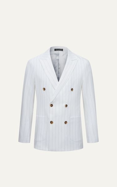  AG01 PREMIUM REGULAR FIT DOUBLE STRIPED BREASTED VEST - WHITE