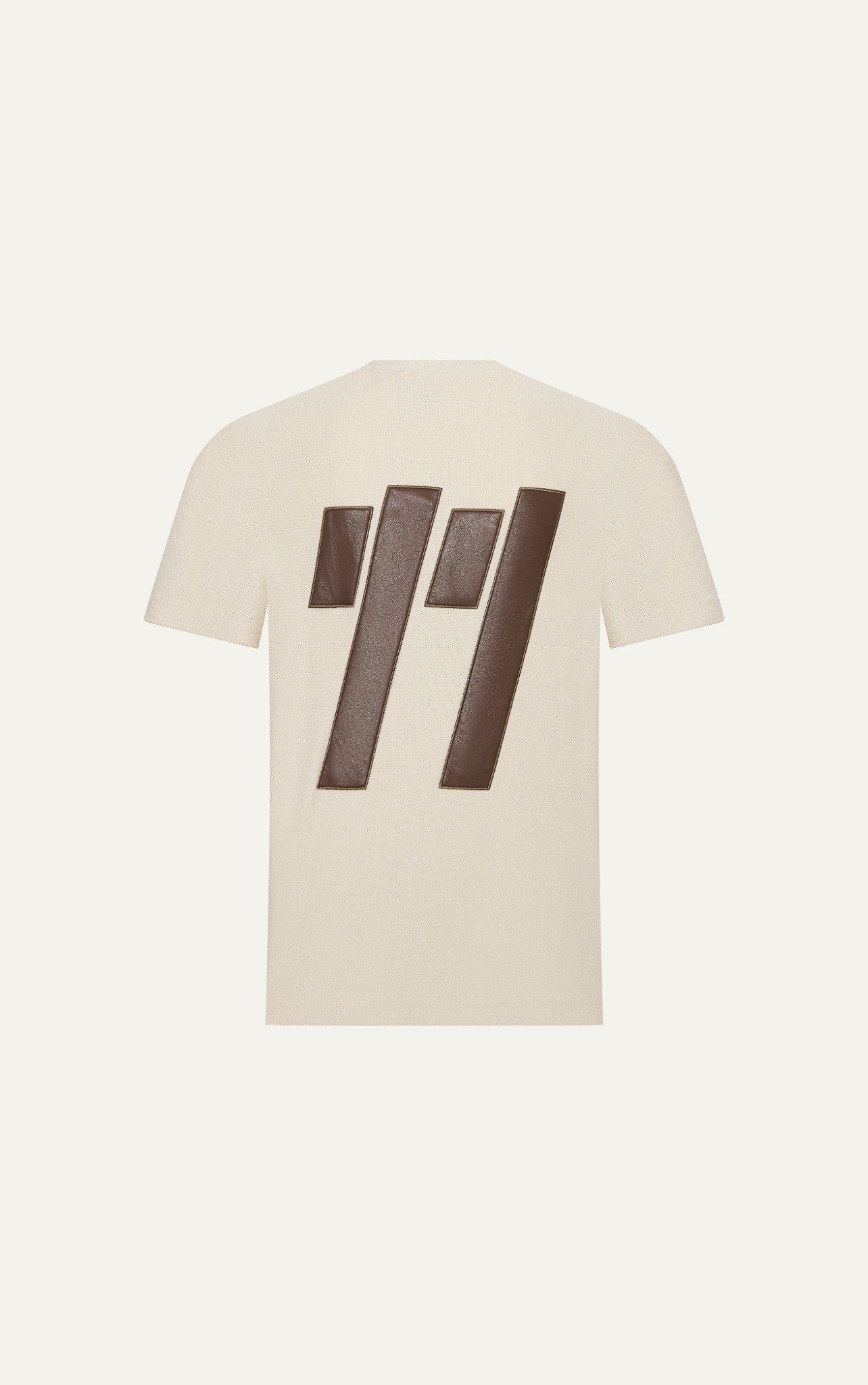 AG19 STUDIO LOOSE FIT DETAIL LOGO LEATHER T-SHIRT - BEIGE