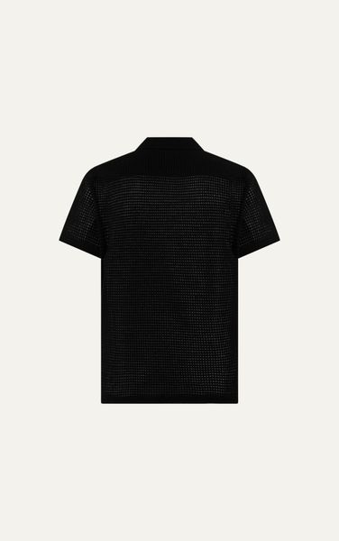  AG533 STUDIO LOOSE FIT CROCHET CUBAN SHIRT - BLACK 