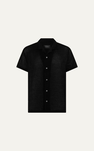  AG533 STUDIO LOOSE FIT CROCHET CUBAN SHIRT - BLACK