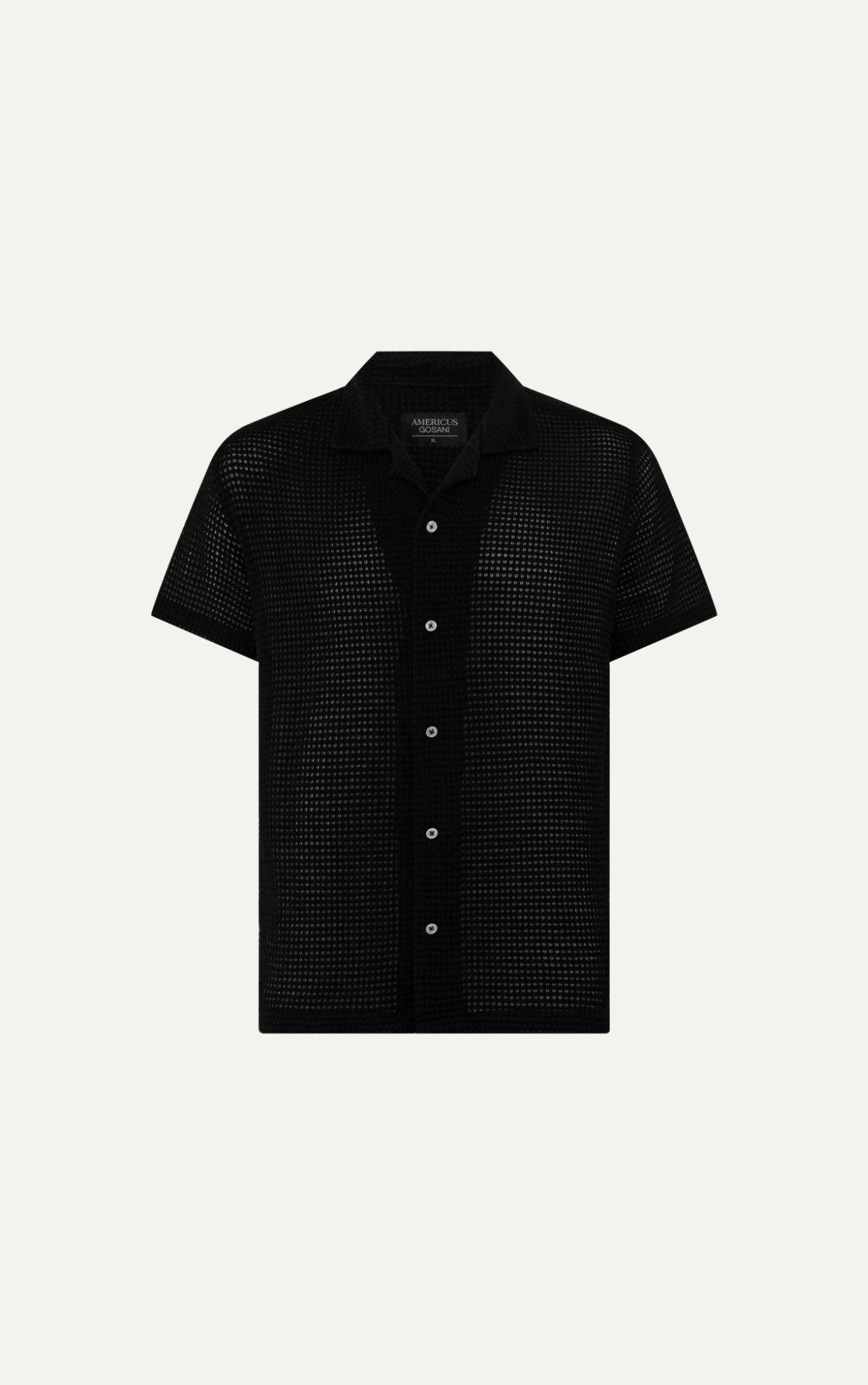 AG533 STUDIO LOOSE FIT CROCHET CUBAN SHIRT - BLACK