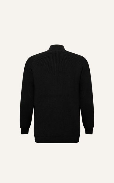  AG801 STUDIO REGULAR FIT ZIP-UP RIB KNITTED SWEATER - BLACK 