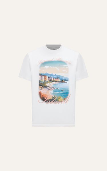  AG695 FACTORY OVERSIZE NEW PRINTED "TROPICAL PARADISE" T-SHIRT - WHITE