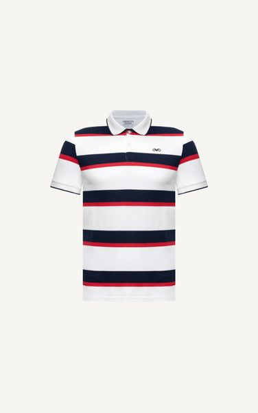  AG18 STUDIO SLIMFIT CITY STRIPED TIPPED POLO - WHITE