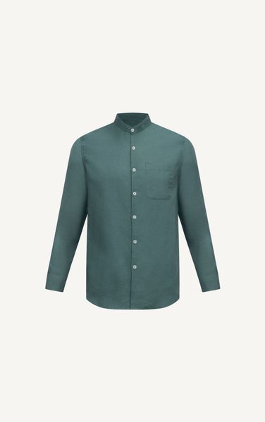  AG330 STUDIO REGULAR FIT BAND COLLAR SHIRT WITH POCKET - GREEN