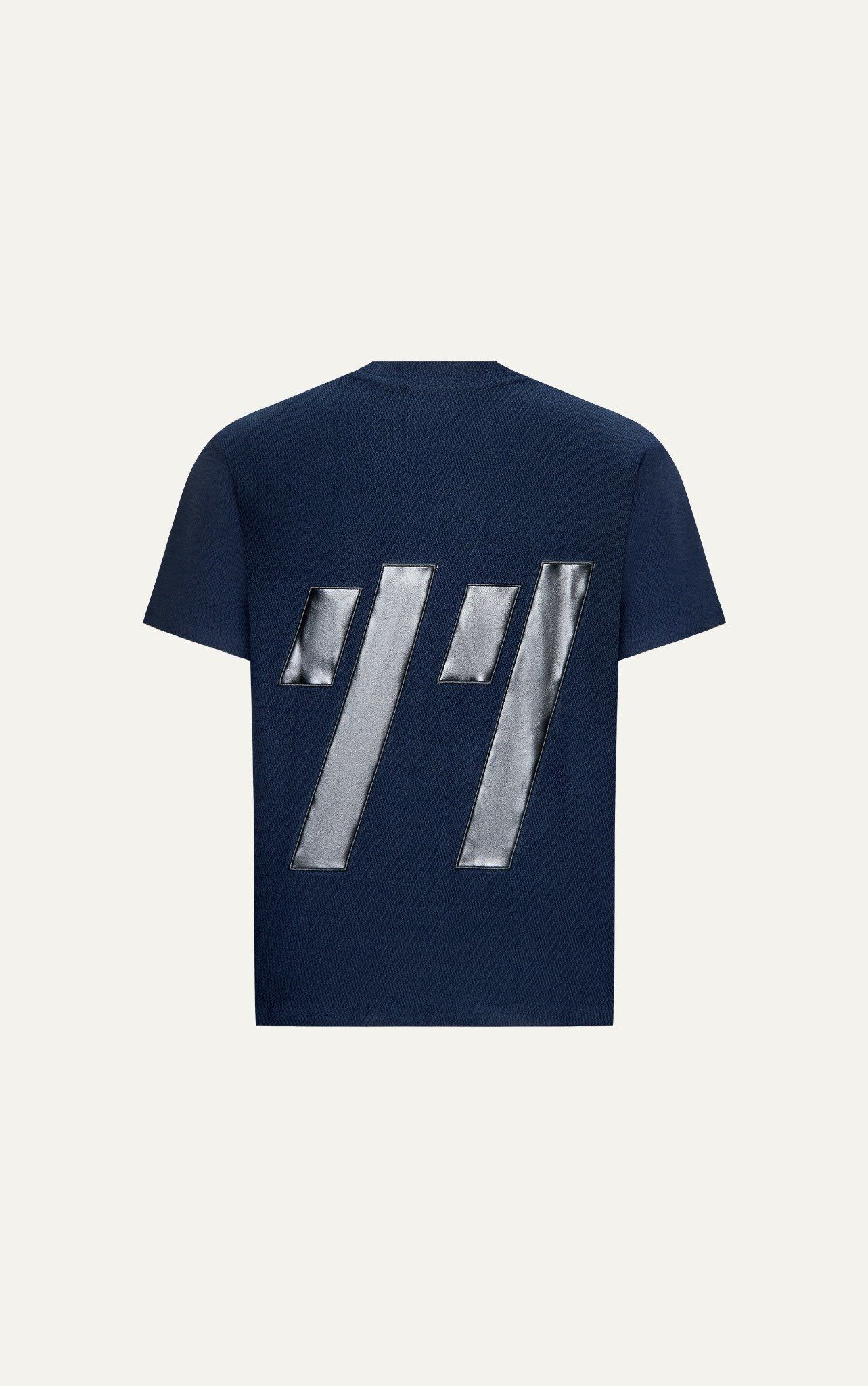 AG44 STUDIO LOOSE FIT DETAIL LOGO LEATHER T-SHIRT - COBAN BLUE