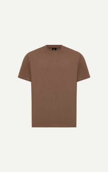  AG704 STUDIO LOOSE FIT NEW EMBROIDERED LOGO T-SHIRT - BROWN 