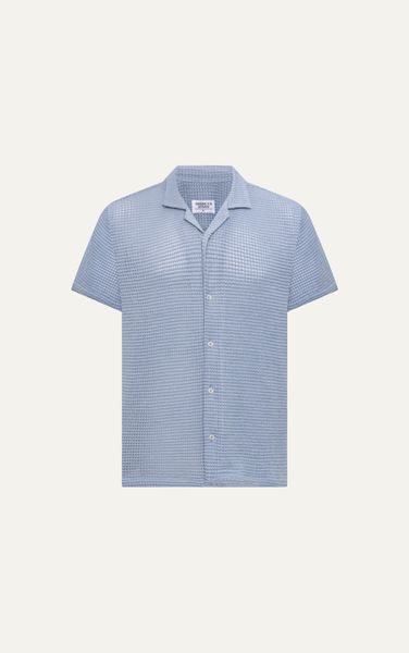  AG533 STUDIO LOOSE FIT CROCHET CUBAN SHIRT - LIGHT BLUE