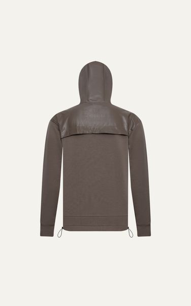  AG17 STUDIO LOOSE FIT MIXED DETAIL LEATHER HOODIE - BROWN 