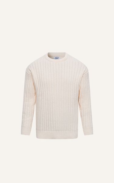  AG80 NEW ROUND NECK SWEATER STRIPED TEXTURE - WHITE