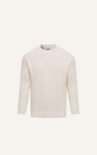  AG80 PREMIUM REGULAR FIT ROUND NECK STRIPED TEXTURE SWEATER - OFF WHITE