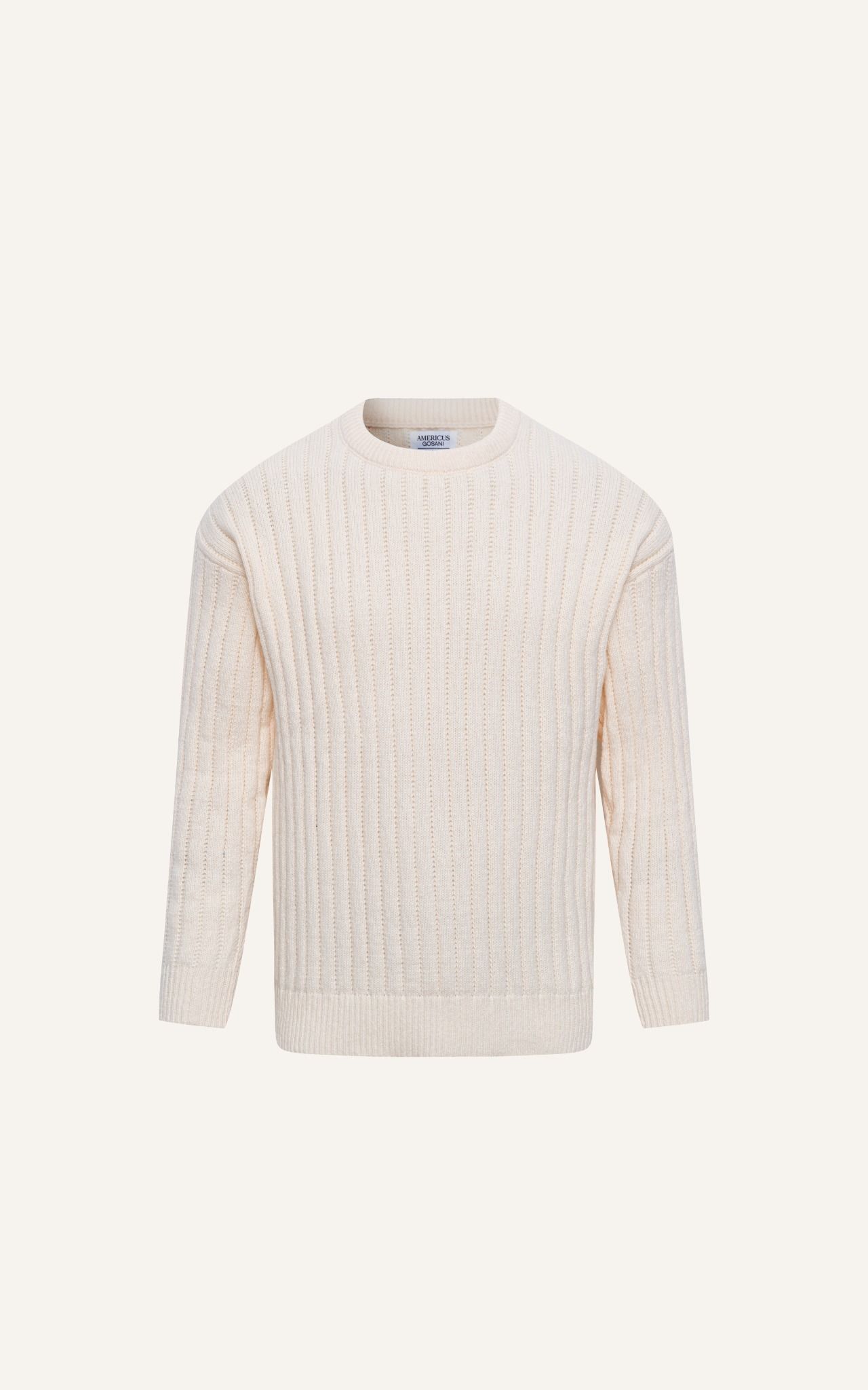  AG80 PREMIUM REGULAR FIT ROUND NECK STRIPED TEXTURE SWEATER - OFF WHITE 