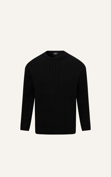  AG80 NEW ROUND NECK SWEATER STRIPED TEXTURE - BLACK