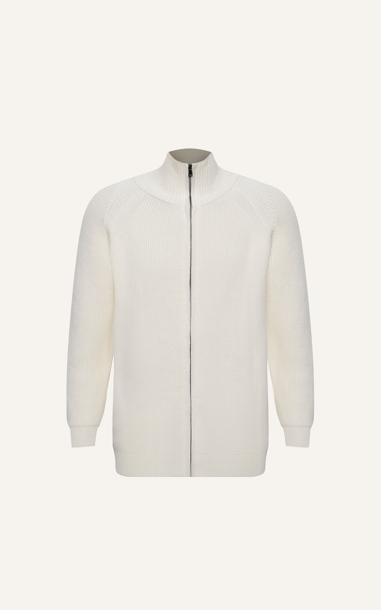 AG801 PREMIUM REGULAR FIT ZIP-UP RIB KNITTED SWEATER - OFF WHITE